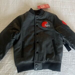 NFL apparel Kids 8 Black Gray woolVarsity bomber Jacket Cleveland Browns NWT
